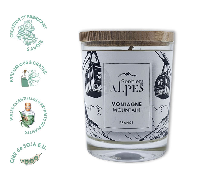 Bougie parfumée artisanale et naturelle - Montagne - Sentiers des Alpes