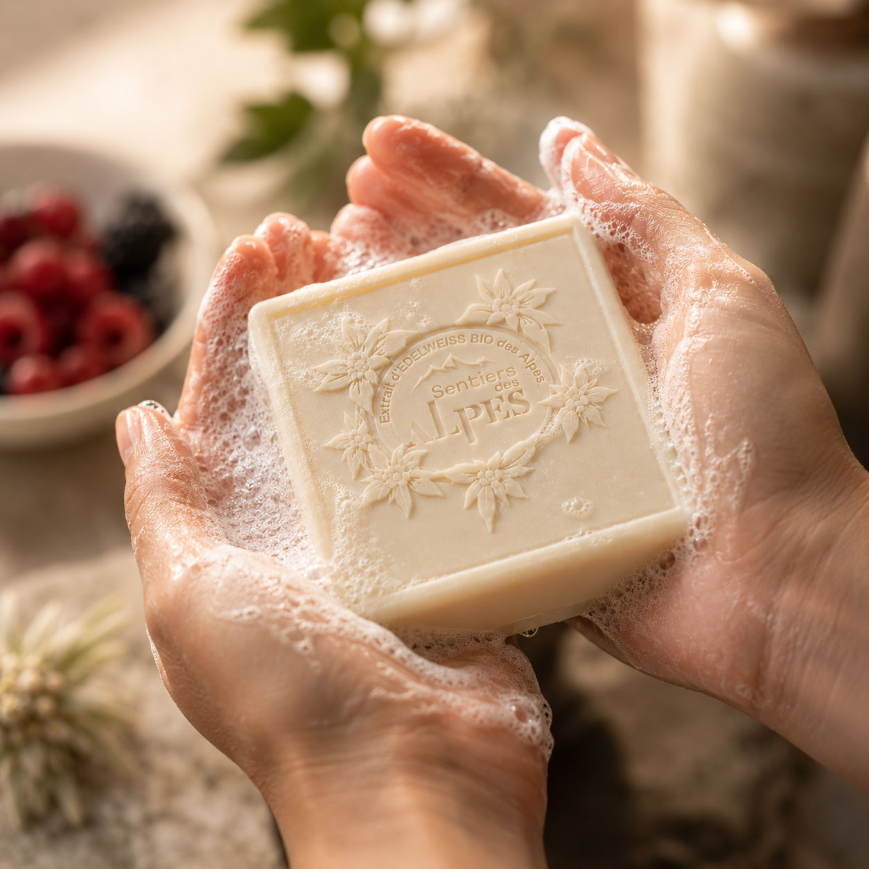 Mousse onctueuse du savon surgras Fruits d’Altitude