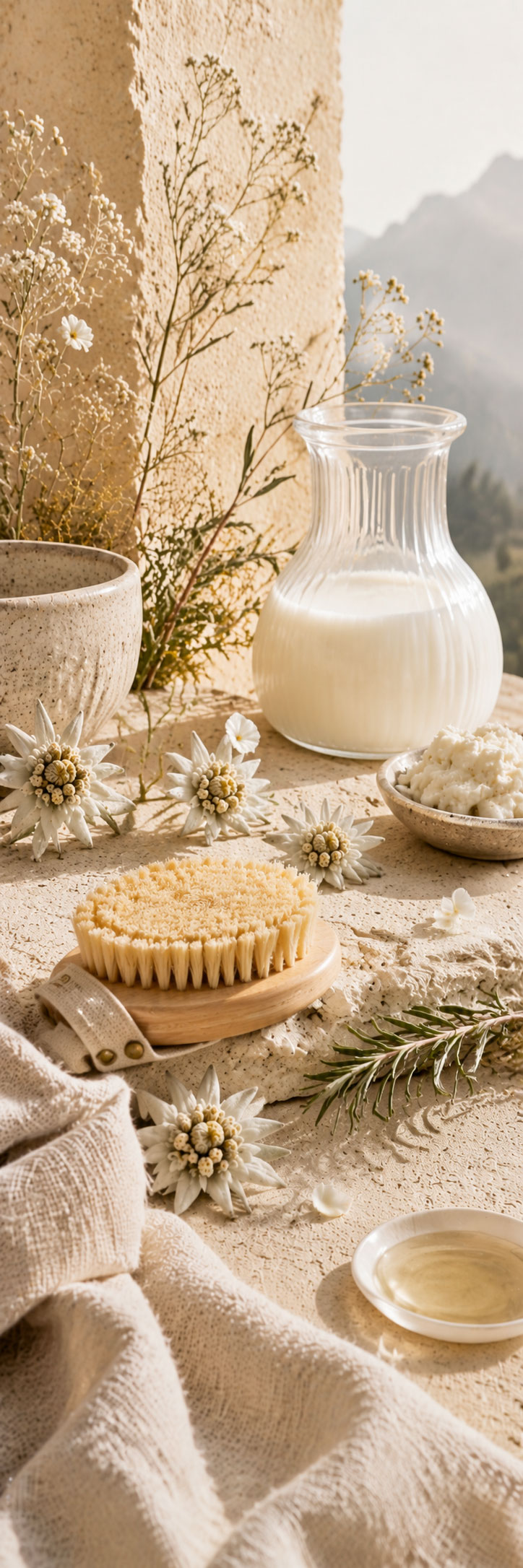 Ingrédients naturels du savon au Lait d'Anesse : beurre de karité, edelweiss bio, huile de palme RSPO
