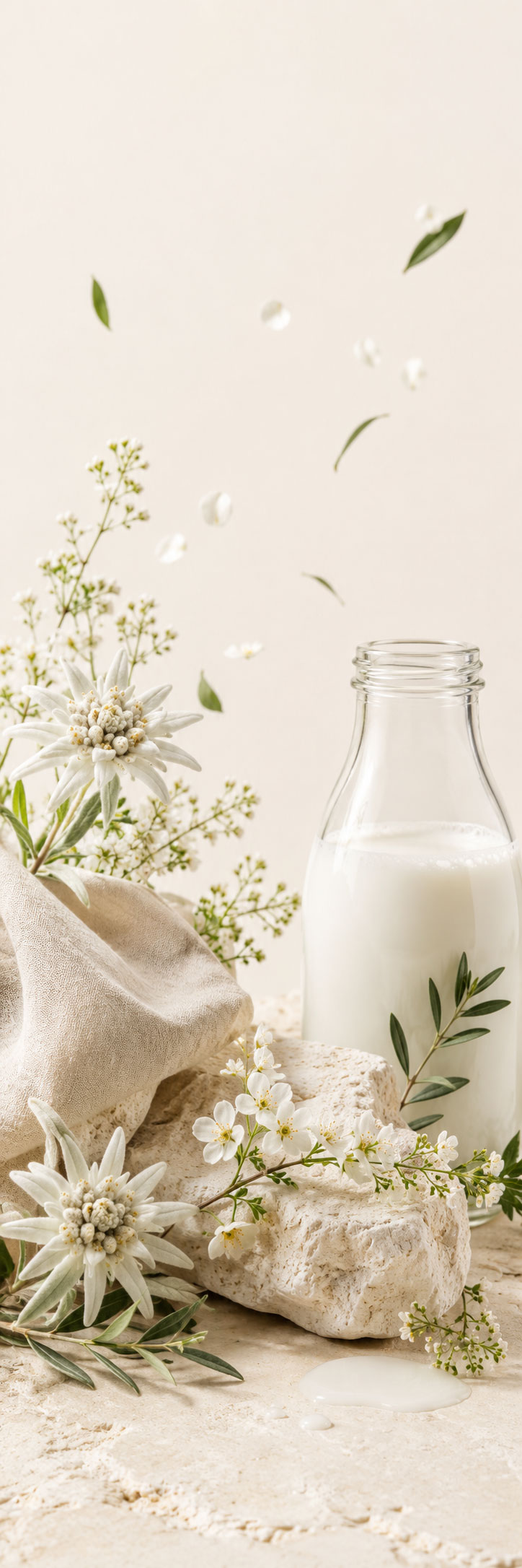 Ingrédients naturels du savon au Lait de chèvre : beurre de karité, edelweiss bio, huile de palme RSPO