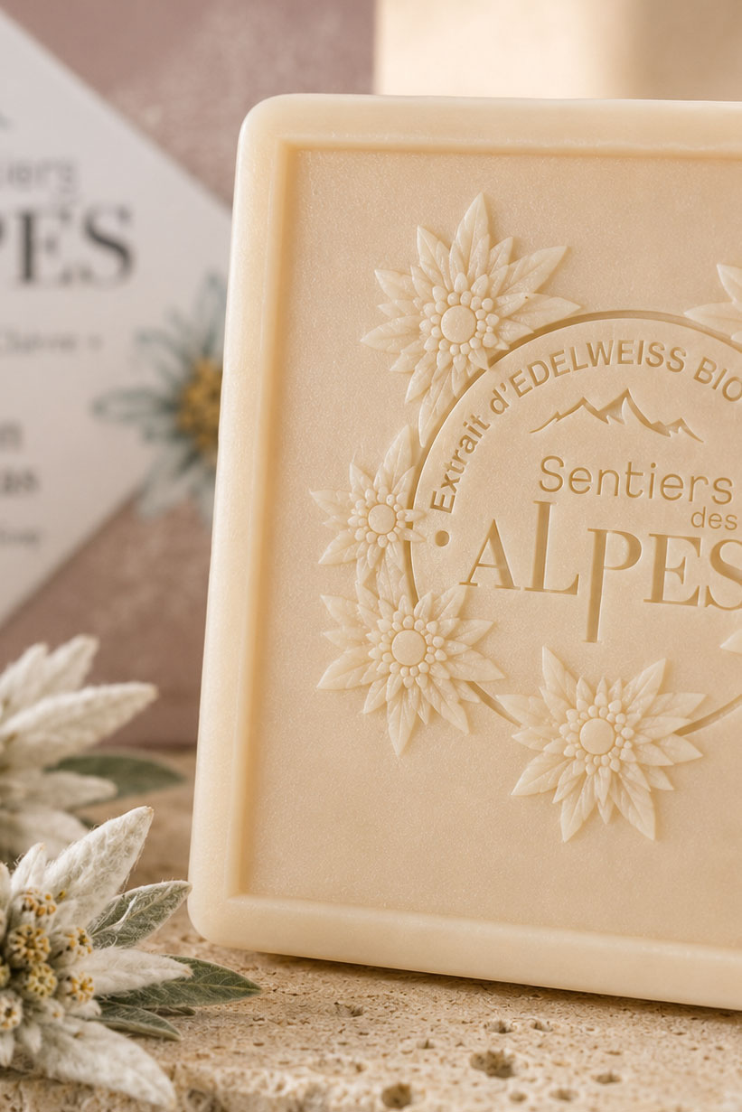 Gravure d'exception pour le savon solide au Lait de Chèvre 100g - Sentiers des Alpes