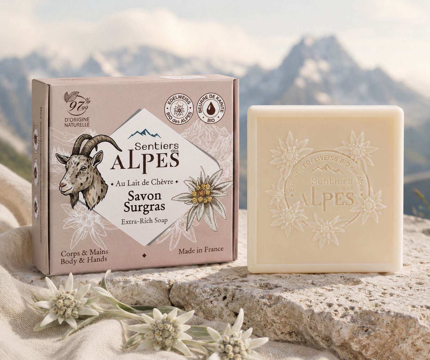 Savon solide au Lait de chèvre 100g - Sentiers des Alpes