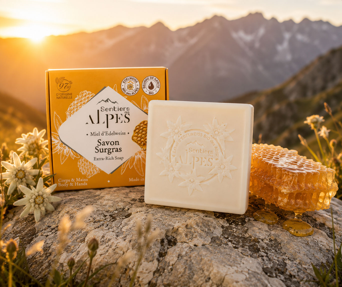 Savon solide Miel d'Edelweiss 100g - Sentiers des Alpes