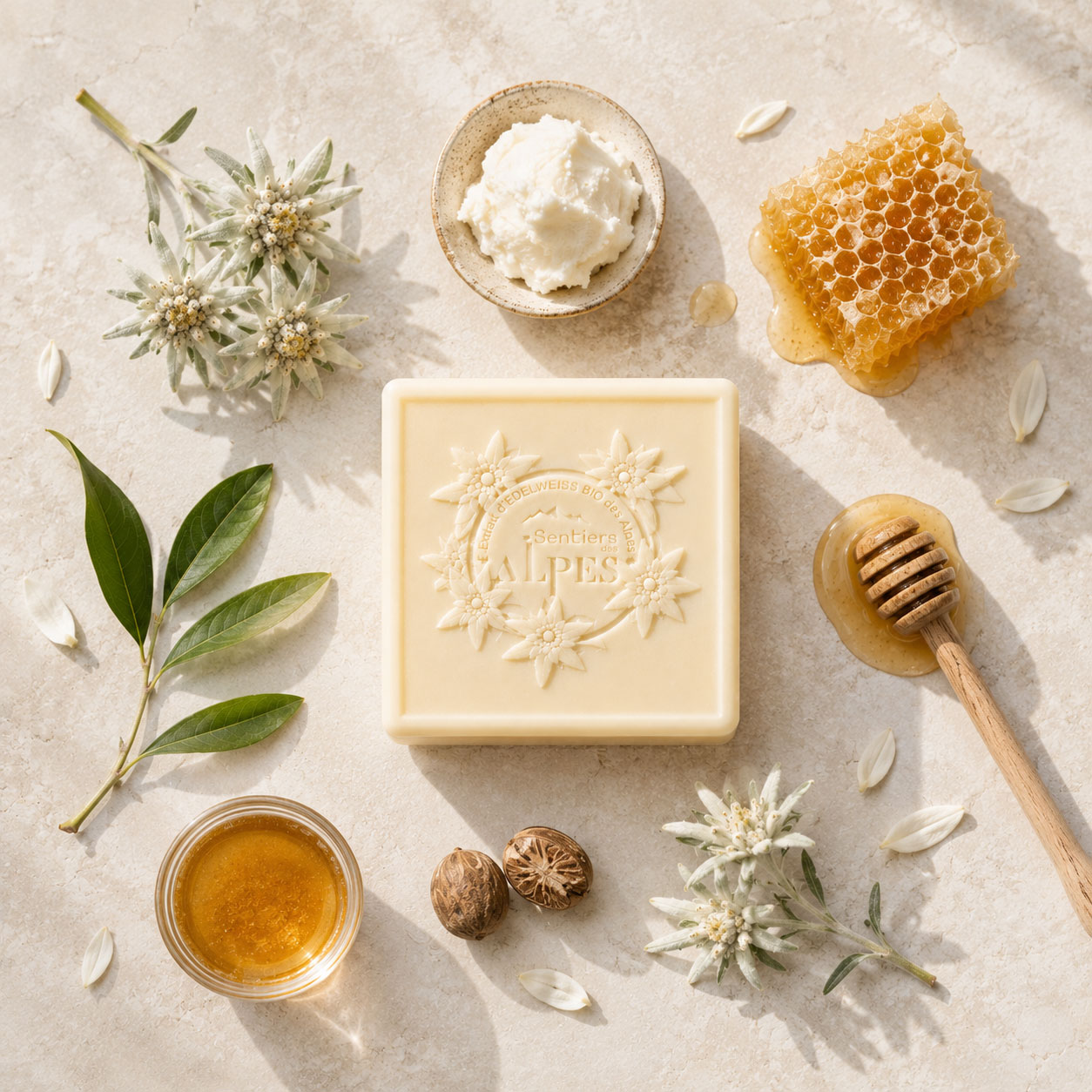 Savon solide Miel d'Edelweiss 100g en collaboration avec les parfumeurs de Grasse - Sentiers des Alpes