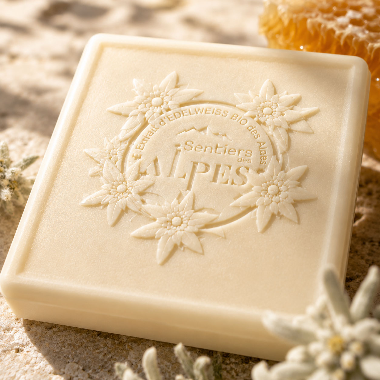 Gravure Extrait d’Edelweiss bio des Alpes sur le savon