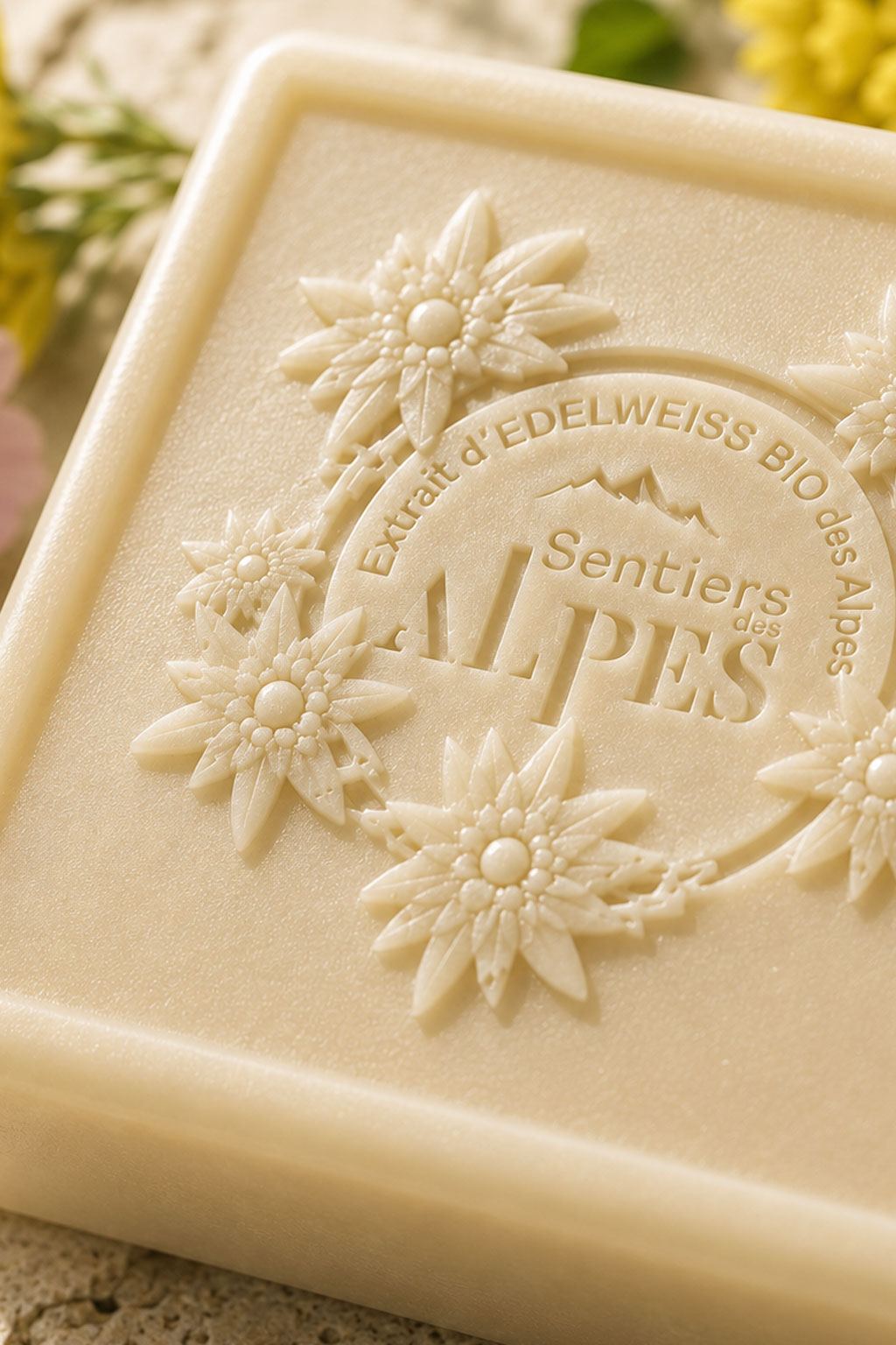 Gravure d'exception pour le savon solide Gentiane & Rose Sauvage 100g - Sentiers des Alpes