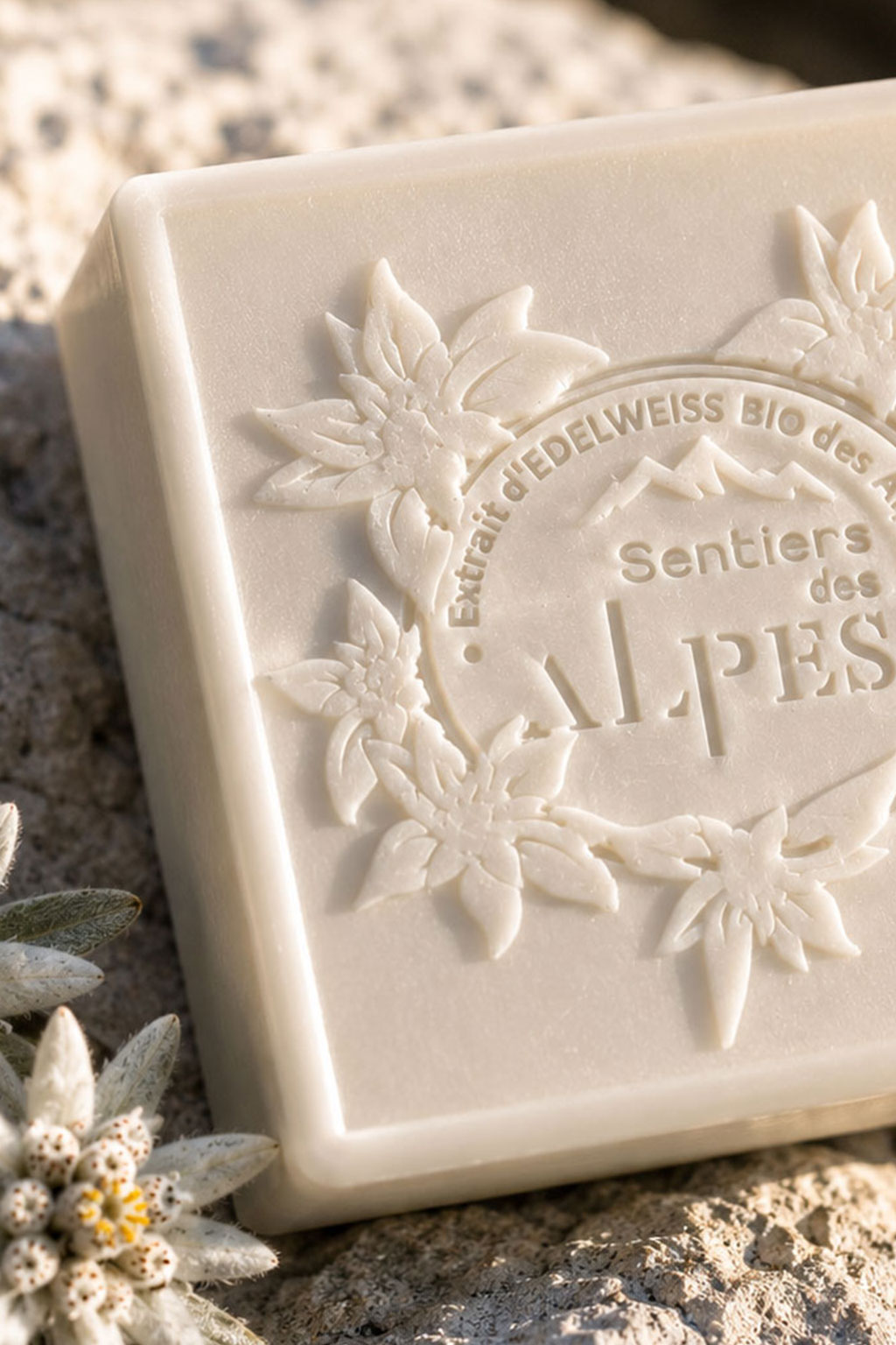 Gravure Extrait d’Edelweiss Bio des Alpes sur le savon surgras